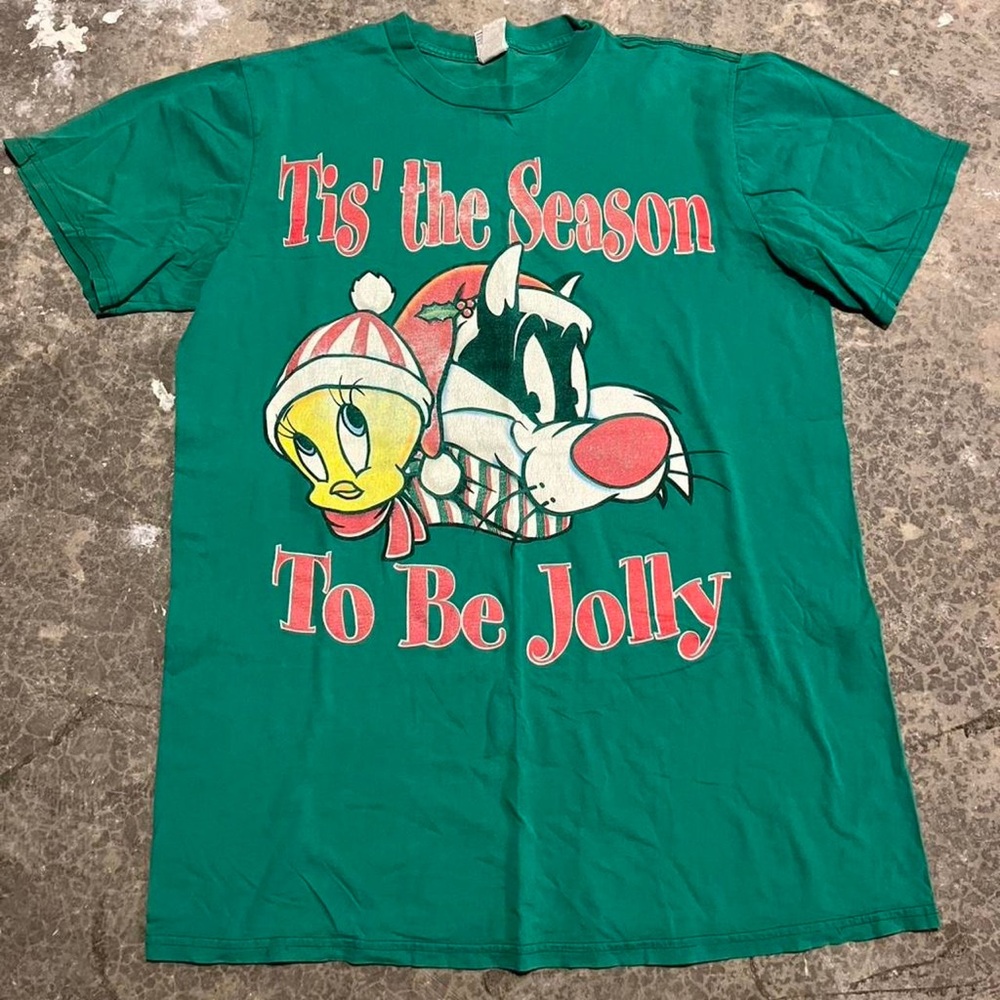 Green 'Tis the Season To Be Jolly' Tweety & Sylvester Graphic Tee